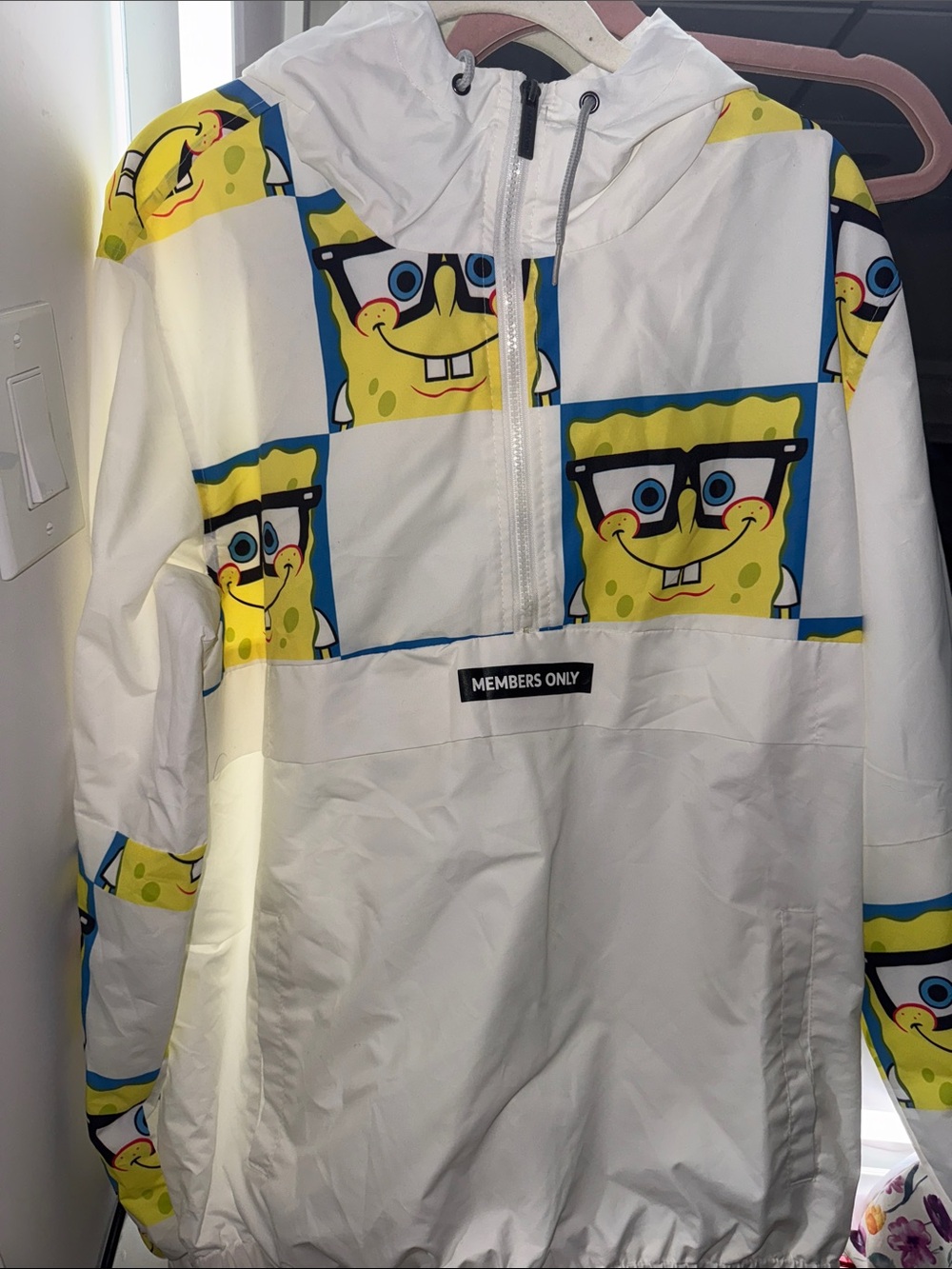 Members Only White SpongeBob Hooded Windbreaker Jacket